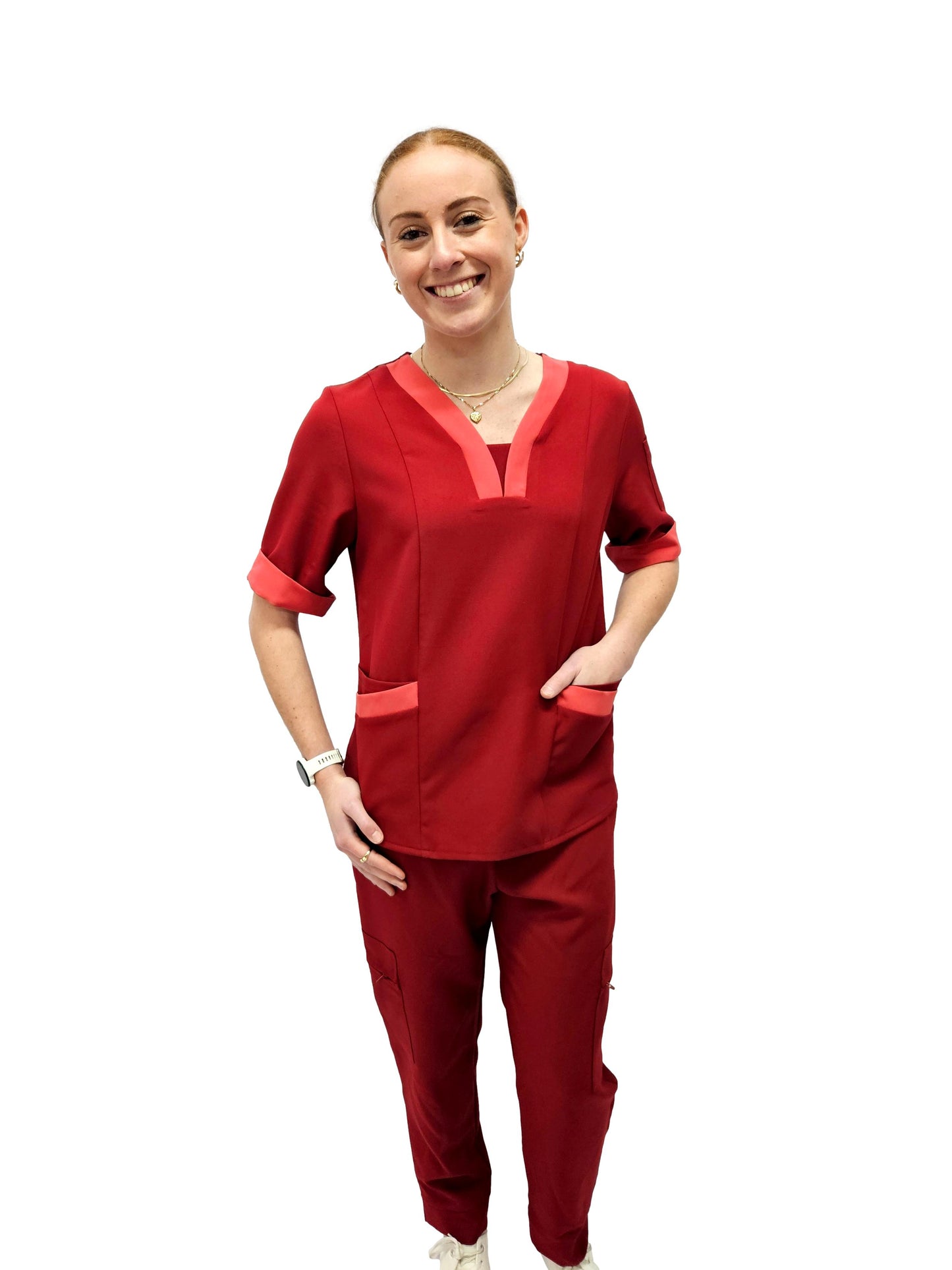 Scrub Top Ladies Cranberry/Coral