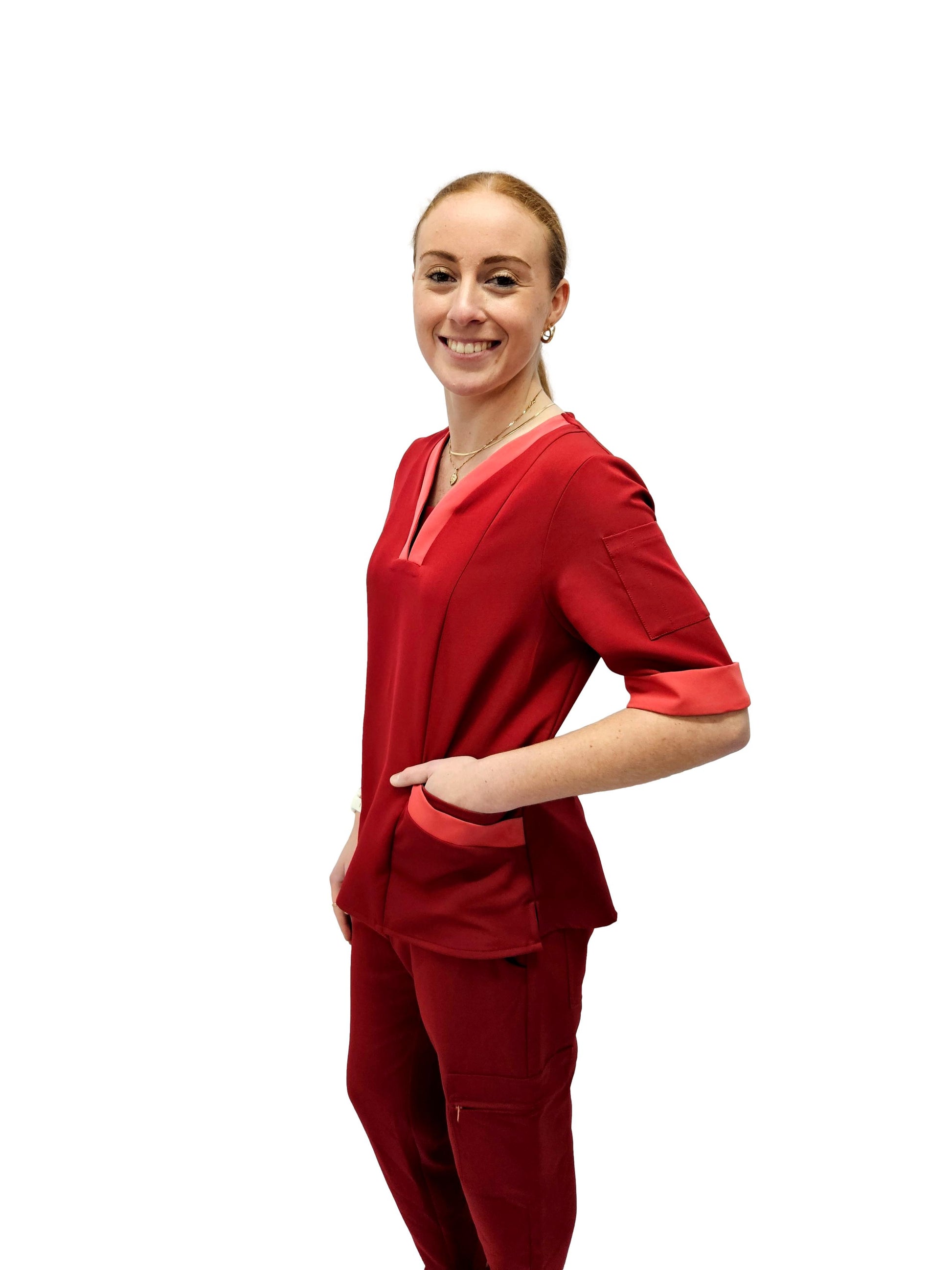 Scrub Top Ladies Cranberry/Coral