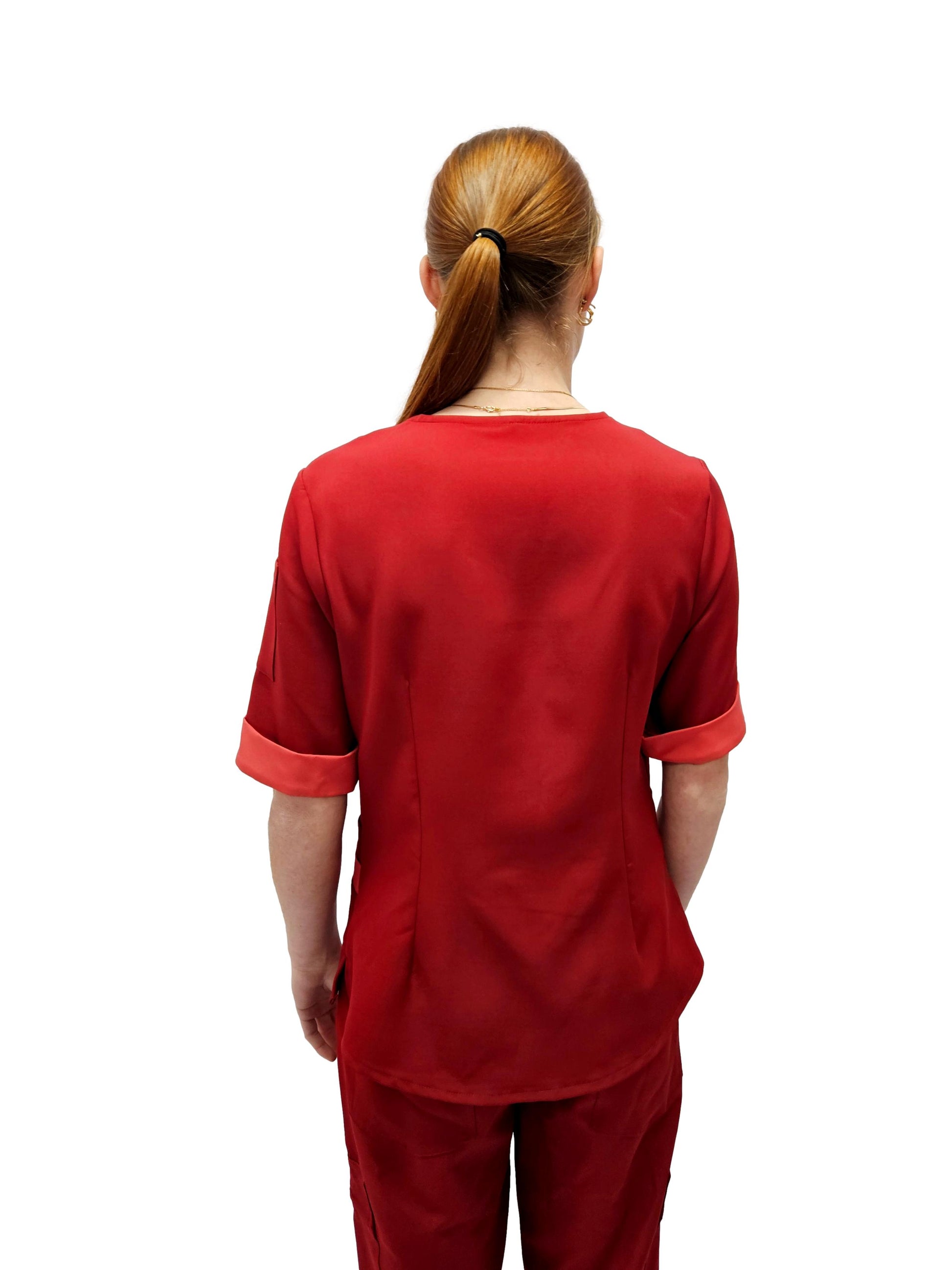 Scrub Top Ladies Cranberry/Coral
