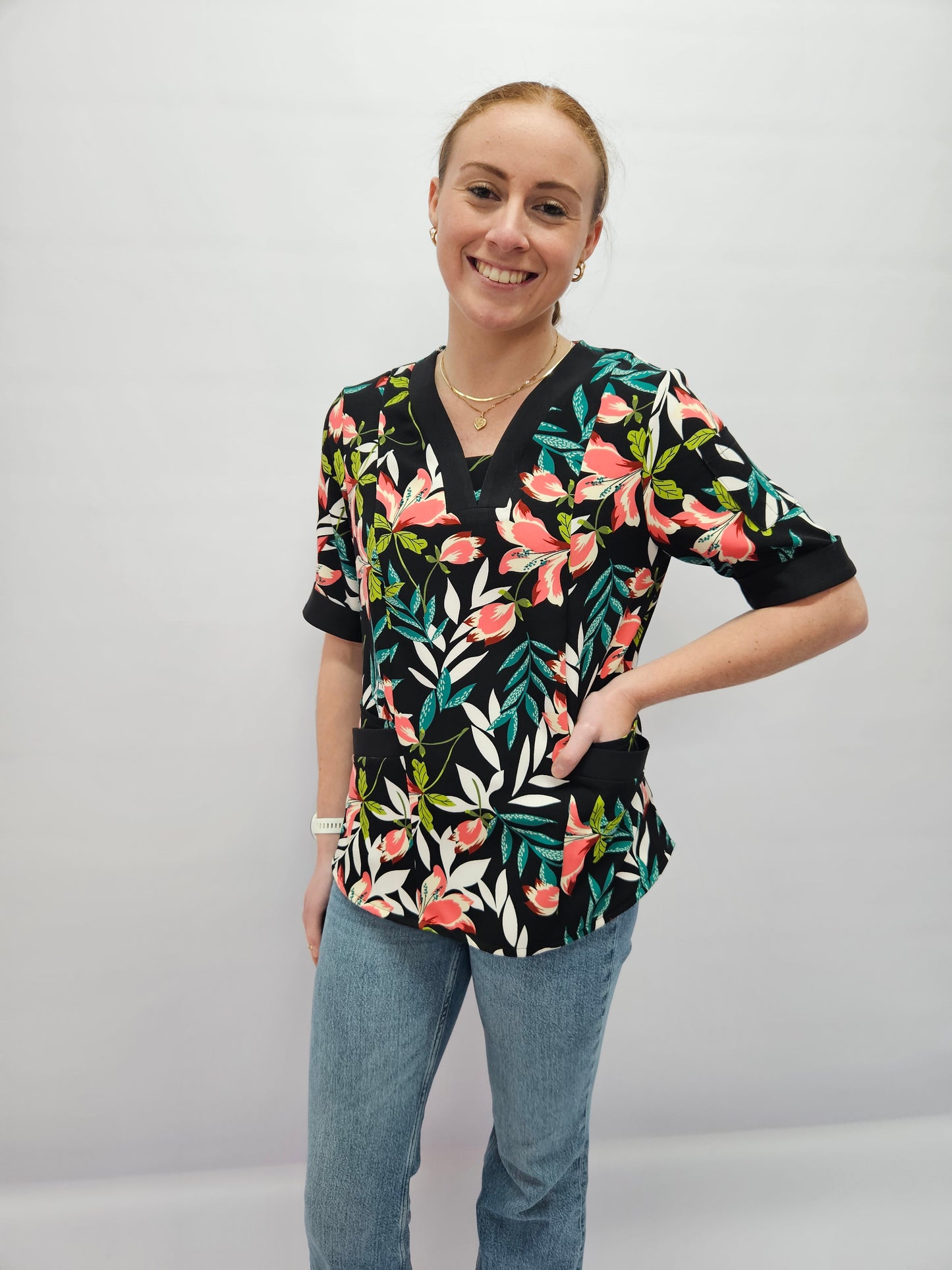The Matron’s Print 5 Pocket Ultra Scrubs Ladies Top