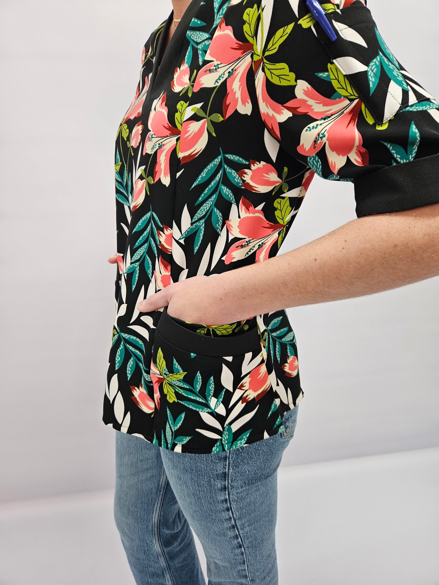 The Matron’s Print 5 Pocket Ultra Scrubs Ladies Top