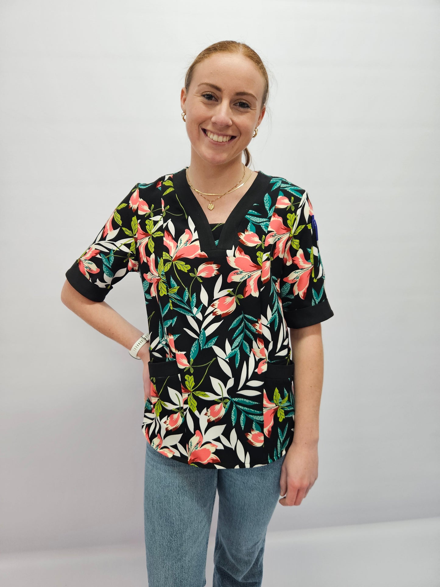 The Matron’s Print 5 Pocket Ultra Scrubs Ladies Top